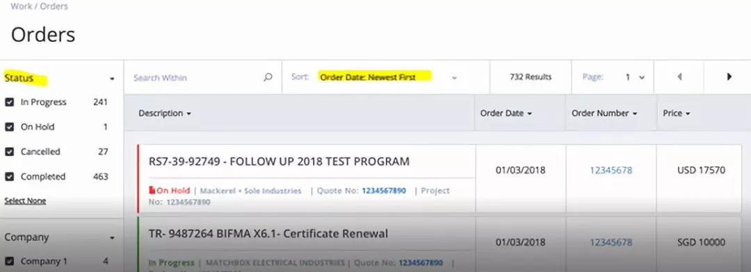 进入订单界面，您可以通过 “Status” 或 “Order Date” 进行筛选